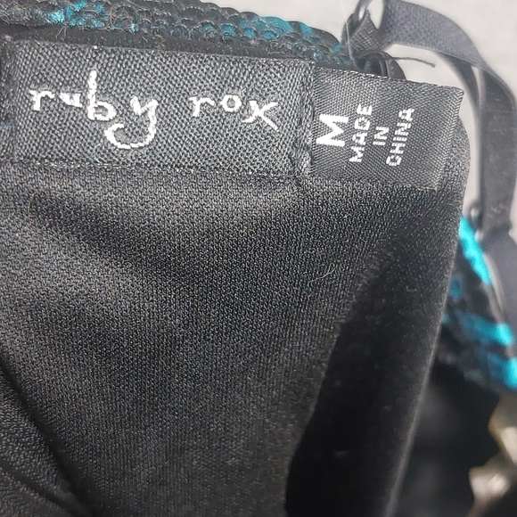 RUBY ROX WOMENS VINTAGE Y2K TEAL BLUE BLACK FLORAL HOMECOMING DANCE DRESS SZ M - Picture 8 of 9